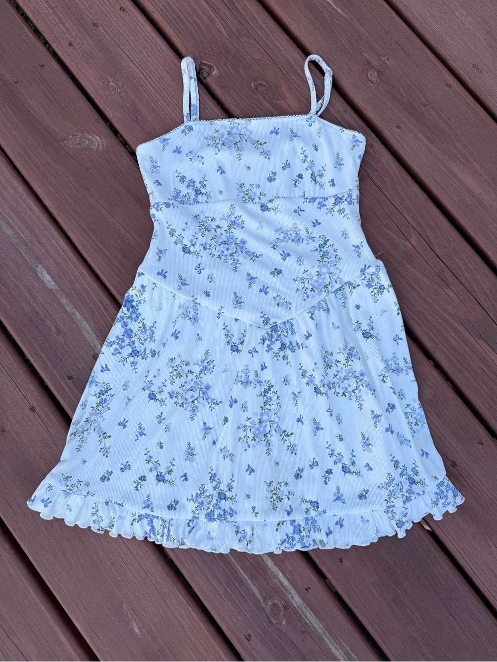 art class White Spaghetti-Strap Sundress with Blue Floral Print